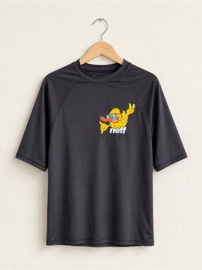 Neff Boys 2XL (18/20) Black Rash Guard Swim Shirt UPF Surf Beach Short Sleeve
